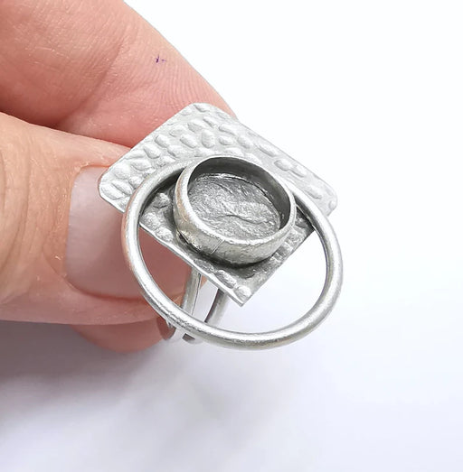 Round Ring Setting Resin Ring Blank Cabochon Mounting Adjustable Ring Base Bezel Antique Silver Plated Brass (10mm) G34779