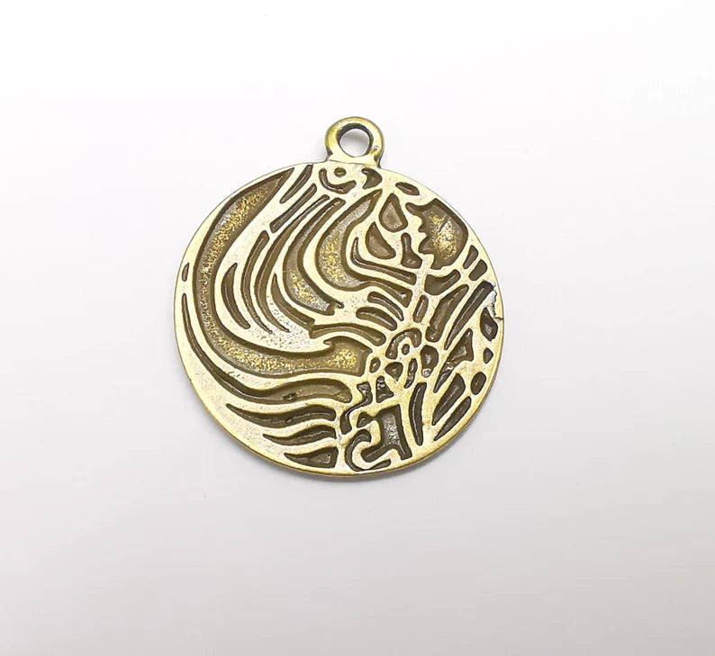 Antique Bronze Round Charms, Antique Bronze Plated (39x34mm) G34780