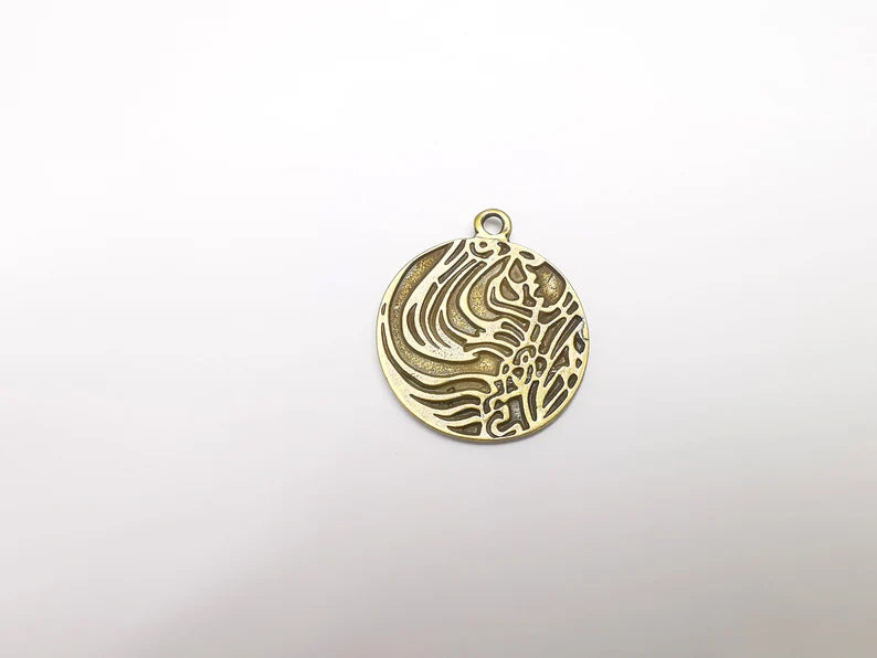 Antique Bronze Round Charms, Antique Bronze Plated (39x34mm) G34780