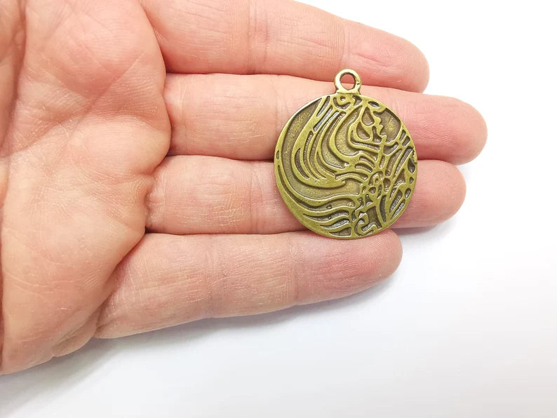 Antique Bronze Round Charms, Antique Bronze Plated (39x34mm) G34780