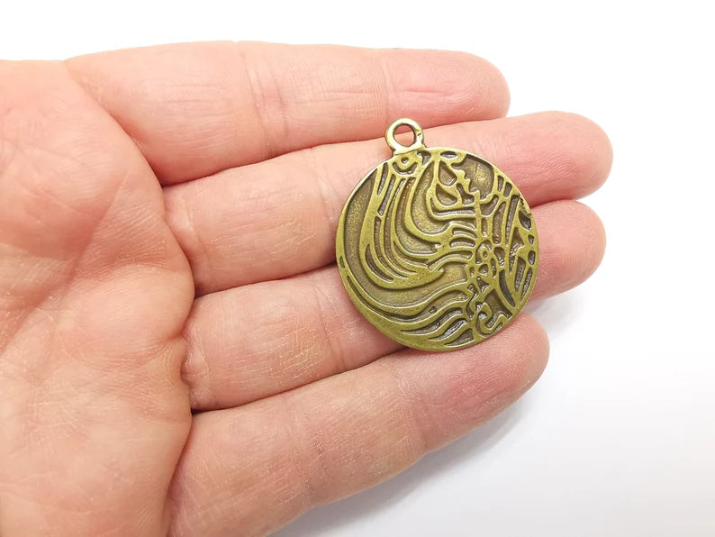 Antique Bronze Round Charms, Antique Bronze Plated (39x34mm) G34780