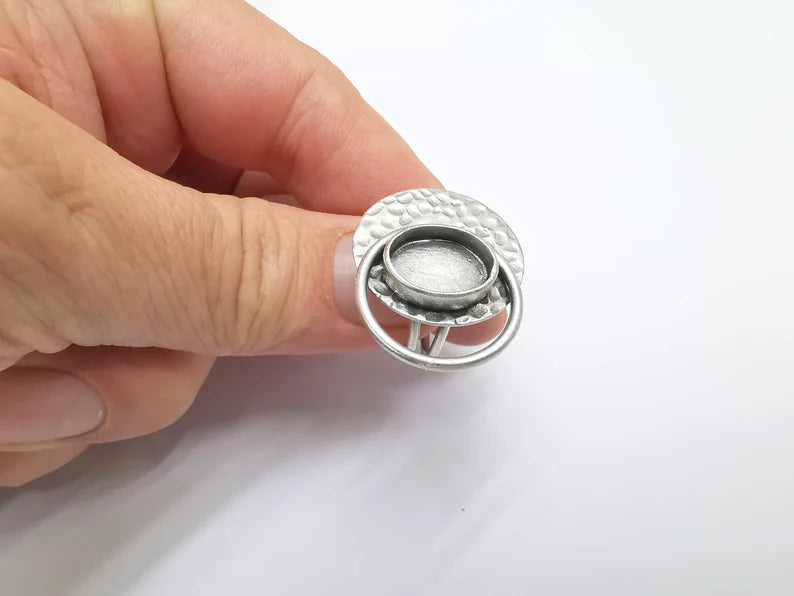 Oval Ring Setting Resin Ring Blank Cabochon Mounting Adjustable Ring Base Bezel Antique Silver Plated Brass (14x10mm) G34781