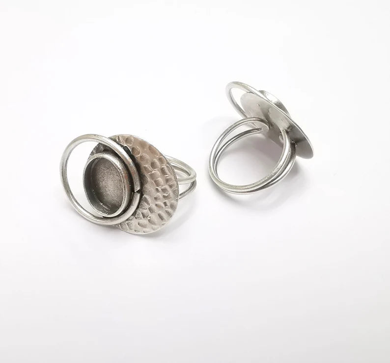 Oval Ring Setting Resin Ring Blank Cabochon Mounting Adjustable Ring Base Bezel Antique Silver Plated Brass (14x10mm) G34781