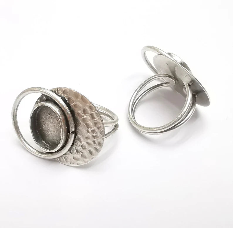 Oval Ring Setting Resin Ring Blank Cabochon Mounting Adjustable Ring Base Bezel Antique Silver Plated Brass (14x10mm) G34781