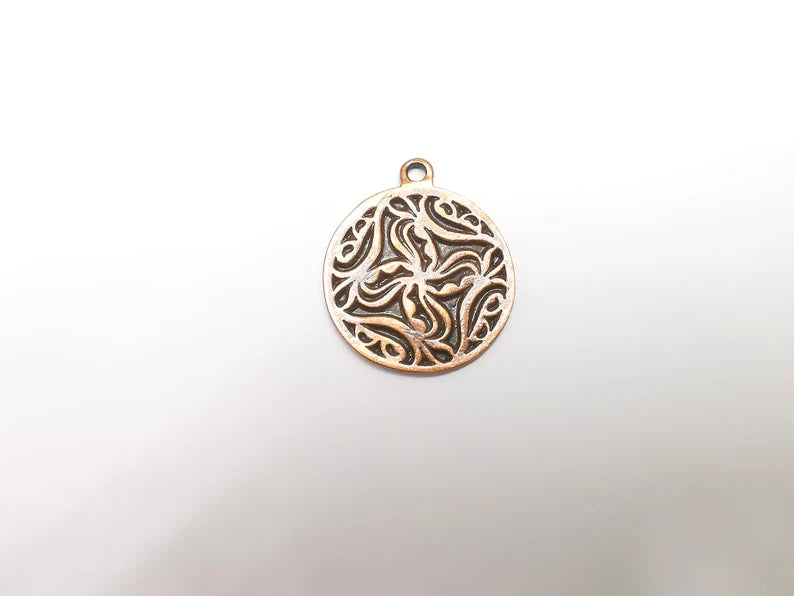 Copper Plated Mandala Charms, Antique Copper Plated Charms (39x32mm) G34788