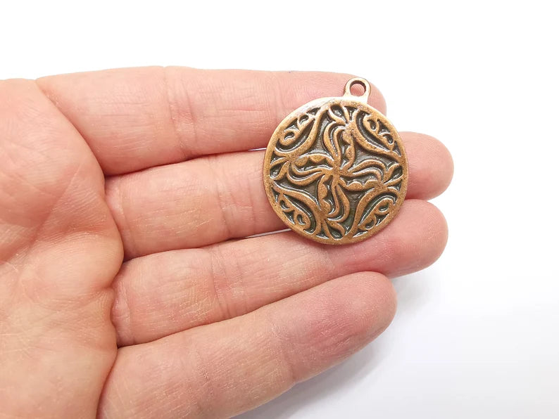 Copper Plated Mandala Charms, Antique Copper Plated Charms (39x32mm) G34788
