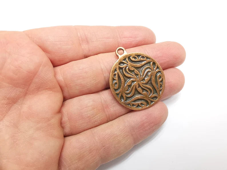 Copper Plated Mandala Charms, Antique Copper Plated Charms (39x32mm) G34788