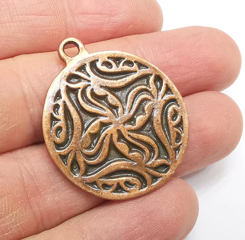 Copper Plated Mandala Charms, Antique Copper Plated Charms (39x32mm) G34788