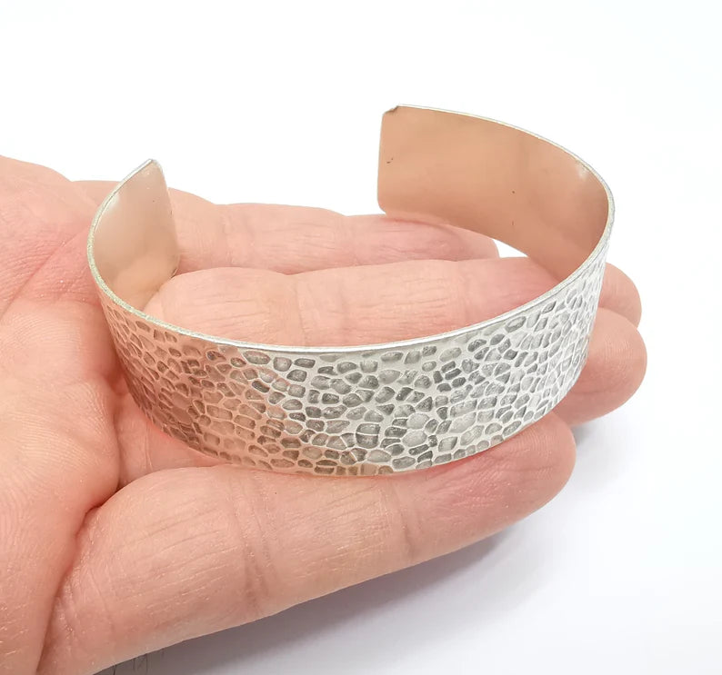 Hammered Bracelet Bezel Cuff Blank Mountings Bangle Base Setting Antique Silver Plated Brass Adjustable Bracelet (20mm) G34789