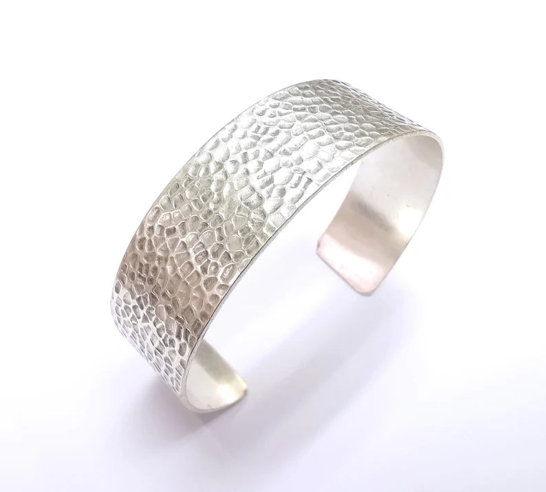 Hammered Bracelet Bezel Cuff Blank Mountings Bangle Base Setting Antique Silver Plated Brass Adjustable Bracelet (20mm) G34789