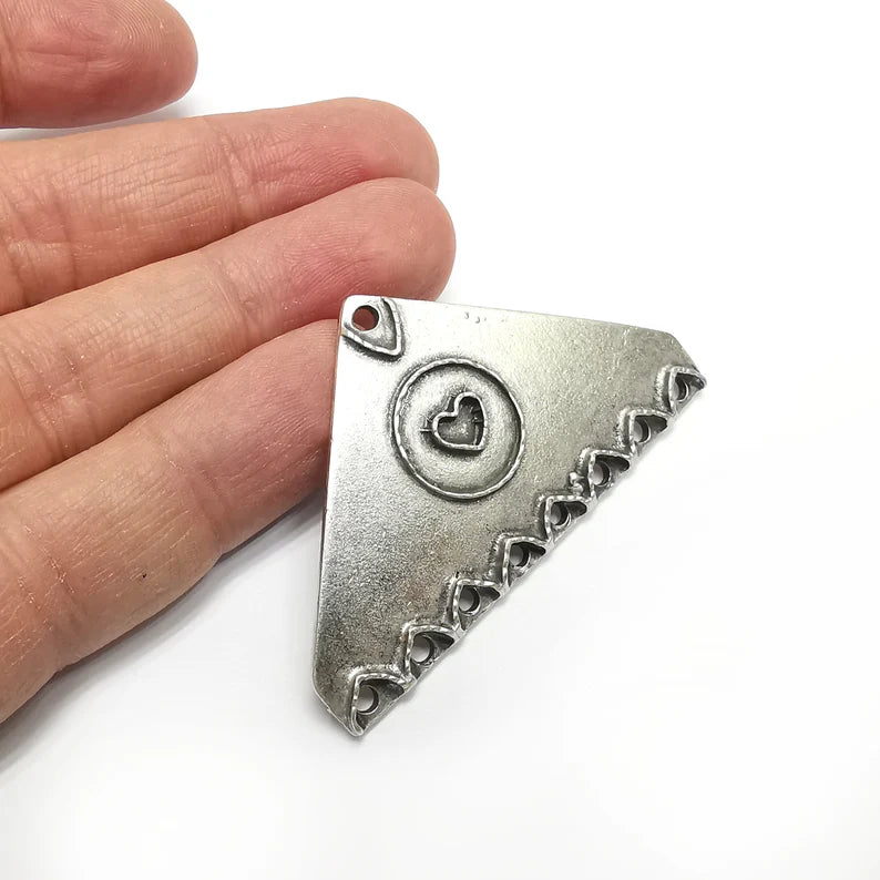 Heart Charms, Connector Antique Silver Plated (60x35mm) G34790