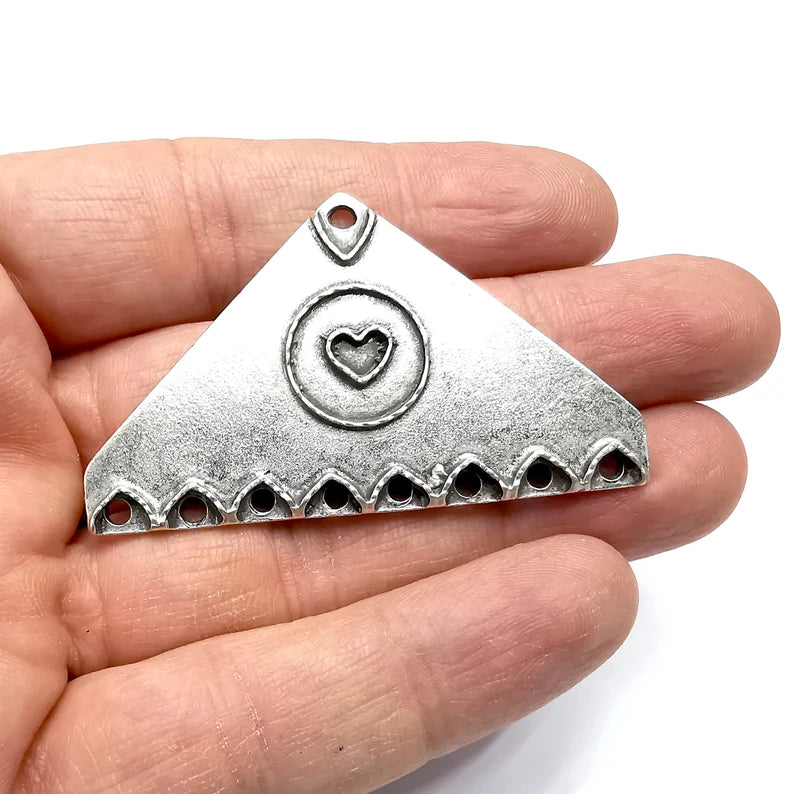 Heart Charms, Connector Antique Silver Plated (60x35mm) G34790