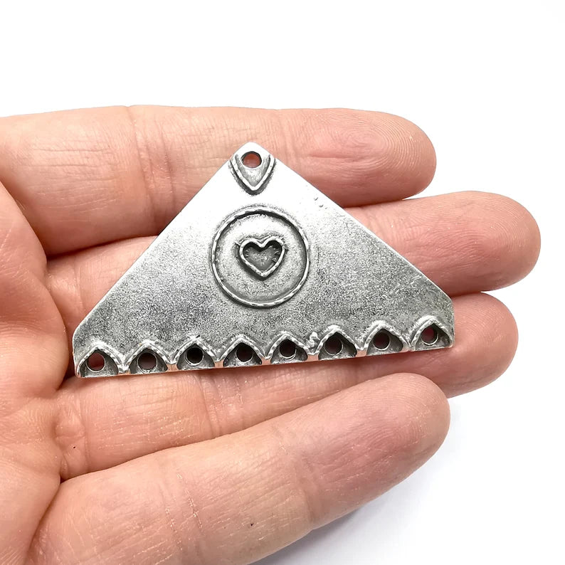 Heart Charms, Connector Antique Silver Plated (60x35mm) G34790