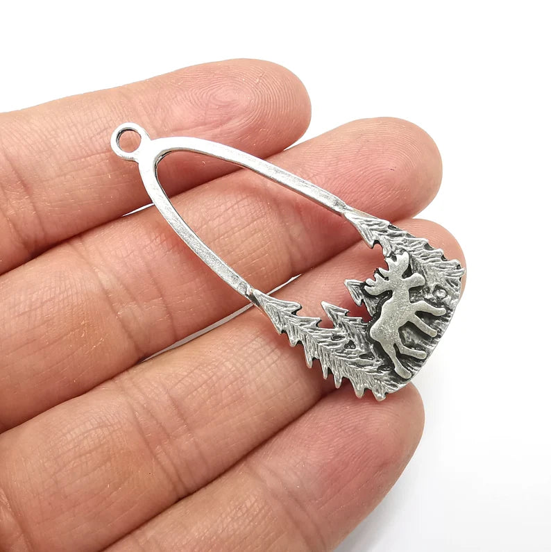 Moose Forest Charms, Antique Silver Plated Charms (54x24mm) G34795