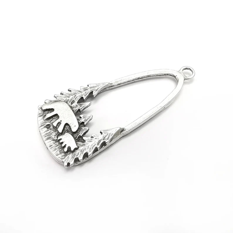 Polar Bear Charms, Bear Forest Charms, Antique Silver Plated Charms (54x24mm) G34799
