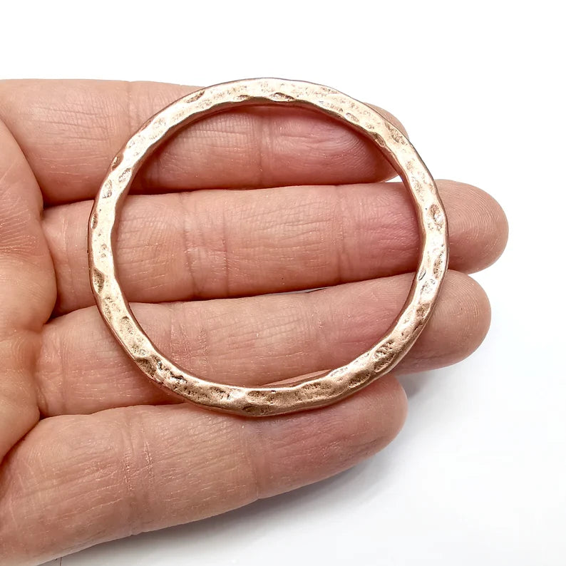 Hammered Circle Findings, Hoop Flat Disc, Antique Copper Plated (60mm) G34881