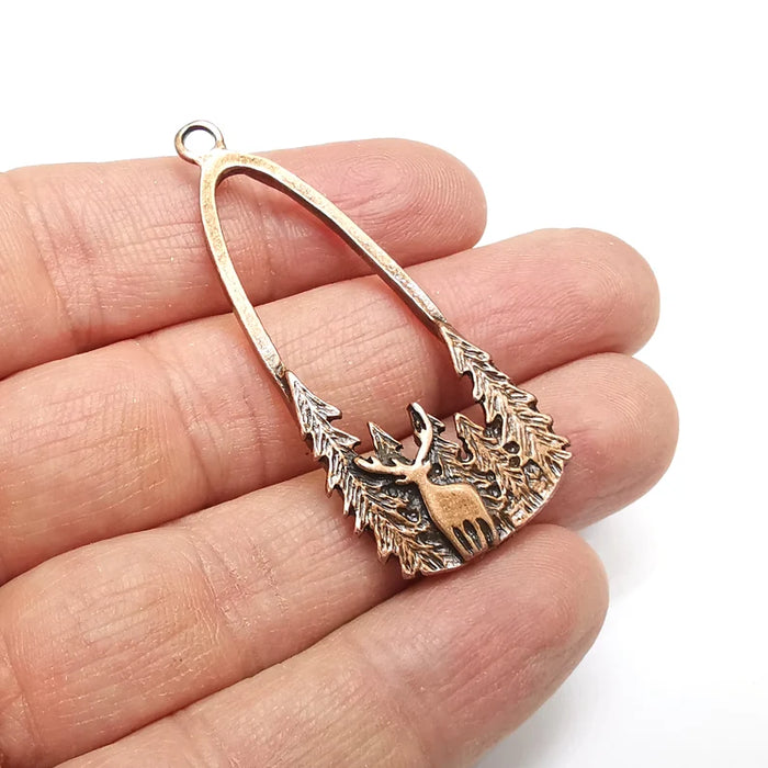 Deer Forest Charms, Pine Tree, Wild Nature, Antique Copper Plated Charms (54x24mm) G34883