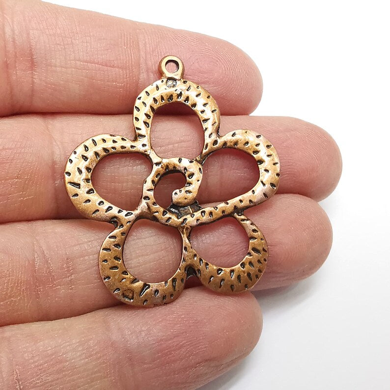 Flowers Charms, Daisy flower Charms, Rose Charms, Antique Copper Plated Plants Charms (44x38mm) G34885