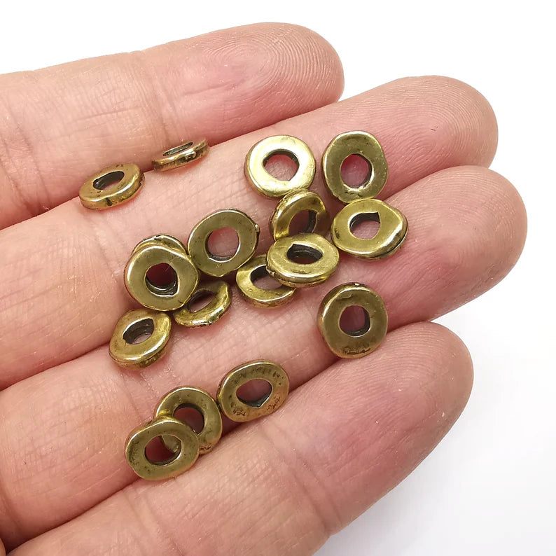 10 Round Disc Beads Charms Findings Antique Bronze Plated (9mm) G34803