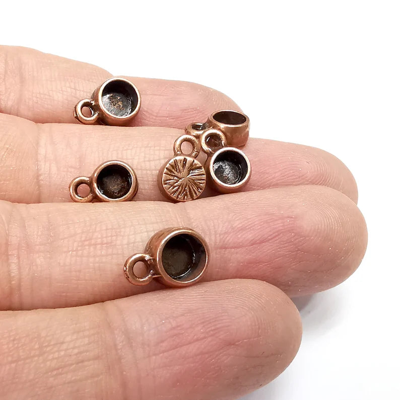 5 Round Pendant Blanks, Resin Bezel Bases, Mosaic Mountings, Polymer Clay base, Antique Copper Plated (5mm) G34804