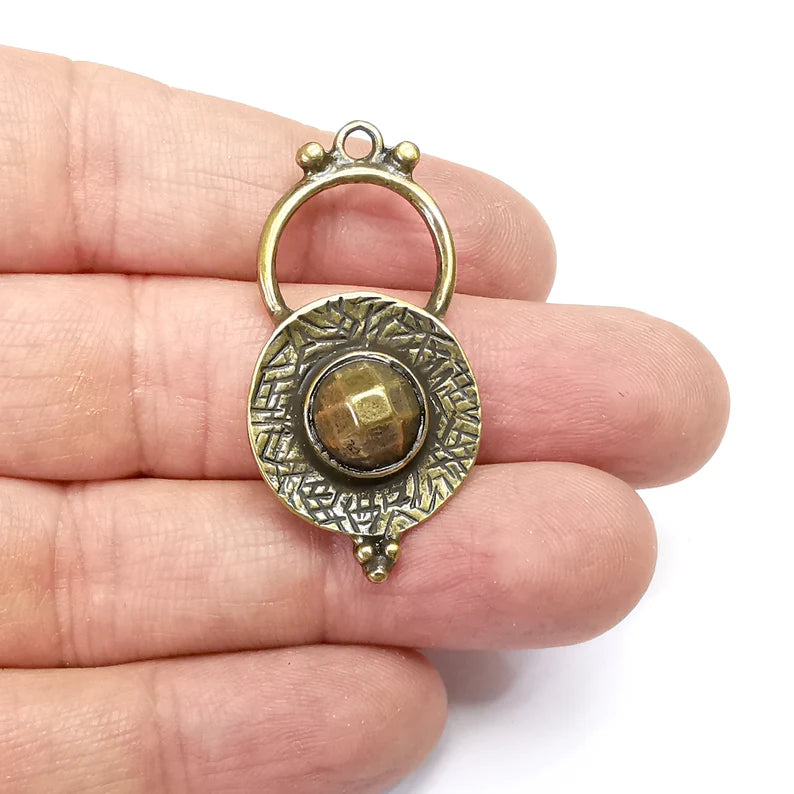 Ethnic Round Charms Pendant Antique Bronze Plated Charms (43x21mm) G34805