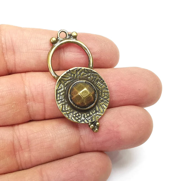 Ethnic Round Charms Pendant Antique Bronze Plated Charms (43x21mm) G34805