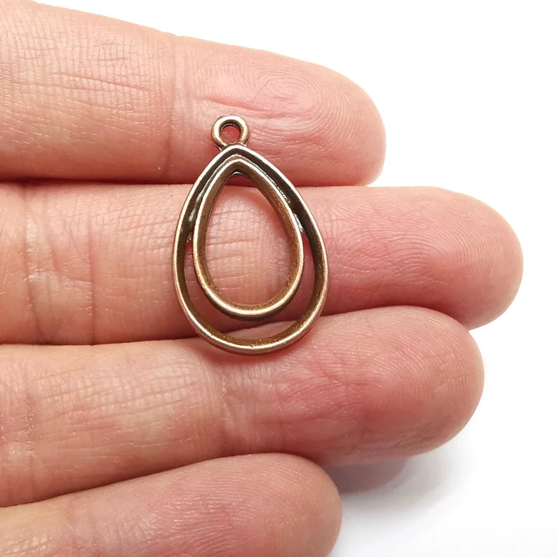 5 Drop Dangle Charms, Antique Copper Plated Charms (27x17mm) G34809