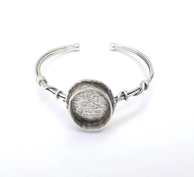 Wire Wrapped Bracelet Bezel, Wrap Cuff Resin Blank, Wristband Base, Cabochon Mounting, Adjustable Antique Silver Plated Brass 25x18mm G34890