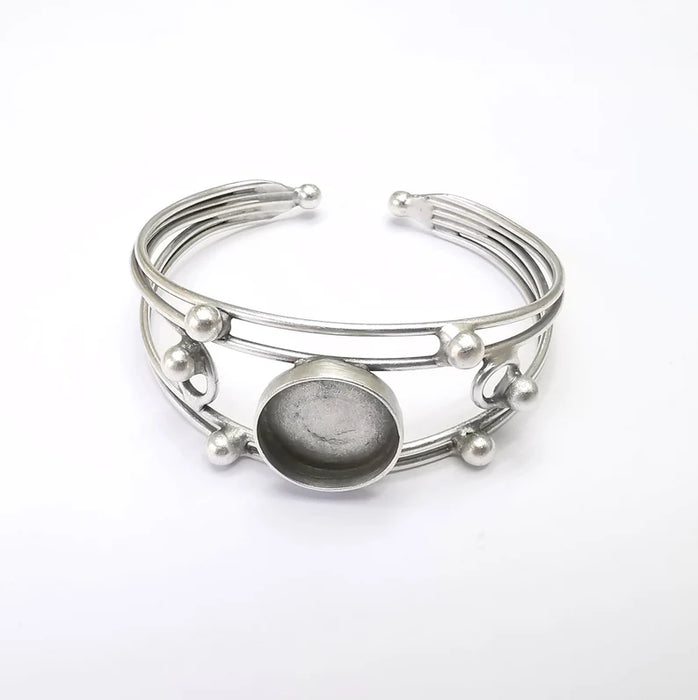 Wire Wrapped Bracelet Bezel, Wrap Cuff Resin Blank, Wristband Base, Cabochon Mountings, Adjustable Antique Silver Plated Brass (16mm) G34905