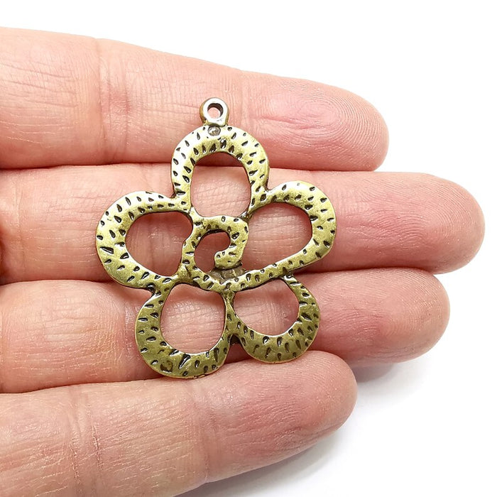 Flowers Charms, Daisy Flower Charms, Rose Charms, Antique Bronze Plated Plants Charms (44x38mm) G34908