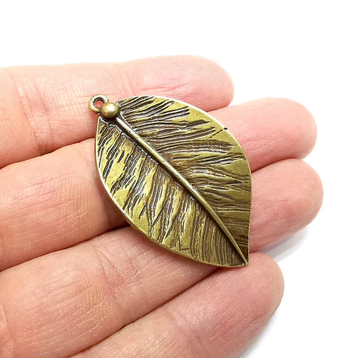 Leaf Charms, Long Leaf, Veined Leaf, Nature, Dewdrop Antique Bronze Plated (48x28mm) G34910