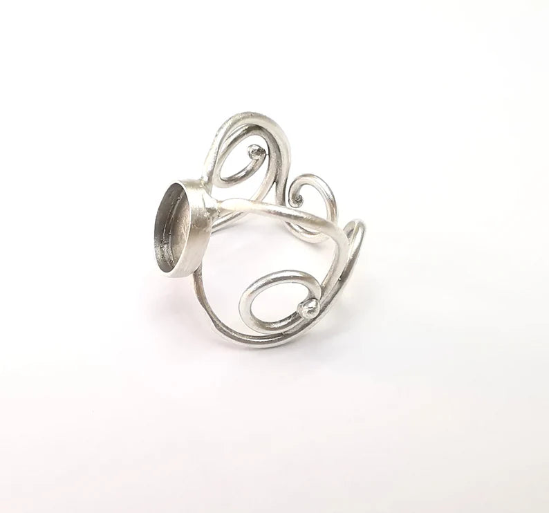 Wrap Ring Setting, Cabochon Blank, Resin Bezel, inlay Mounting, Epoxy Base, Ring Frame, Adjustable Antique Silver Plated Brass 11x8mm G34911
