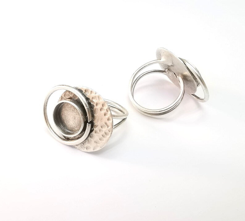 Silver Ring Setting, Cabochon Blank, Resin Bezel, inlay Mounting, Epoxy Base, Ring Frame, Adjustable Antique Silver Plated Brass 12mm G34912