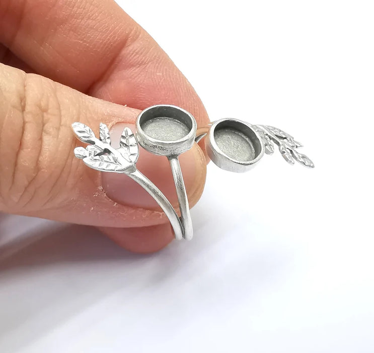Wrap Leaf Ring Setting, Cabochon Blank, Resin Bezel, inlay Mounting, Epoxy Frame Base, Adjustable Antique Silver Plated Brass 8mm G34924