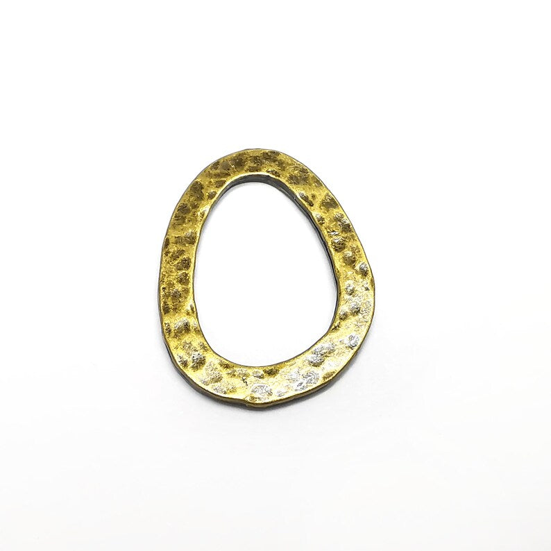 4 Oval Hammered Connector Charms Antique Bronze Plated Charms (30x21mm) G34814