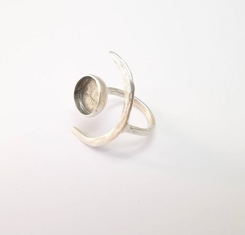 Crescent Ring Setting, Moon Ring, Celestial Ring, Cabochon Blank, Resin Bezel Frame, Adjustable Antique Silver Plated Brass 12mm G34951