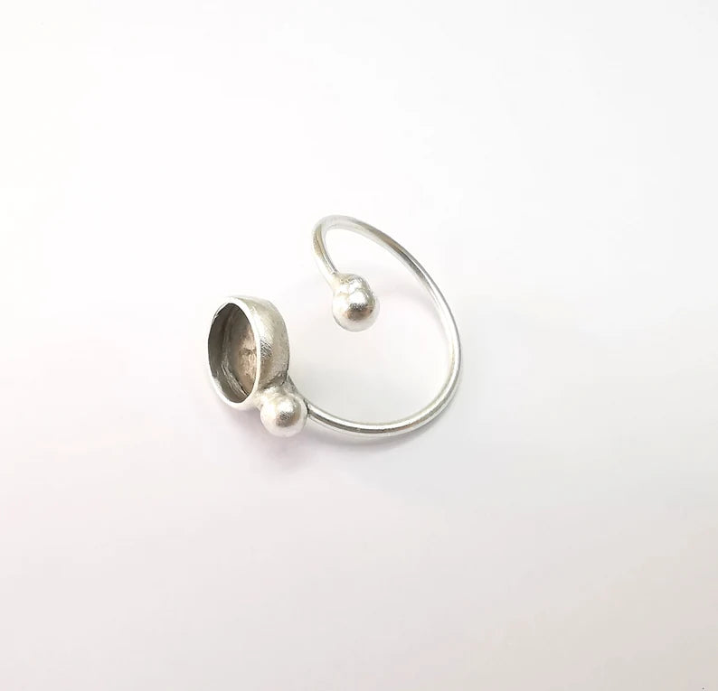 Wrap Ball Ring Setting, Cabochon Blank, Resin Bezel, inlay Mounting, Epoxy Frame Base, Adjustable Antique Silver Plated Brass 10mm G34954