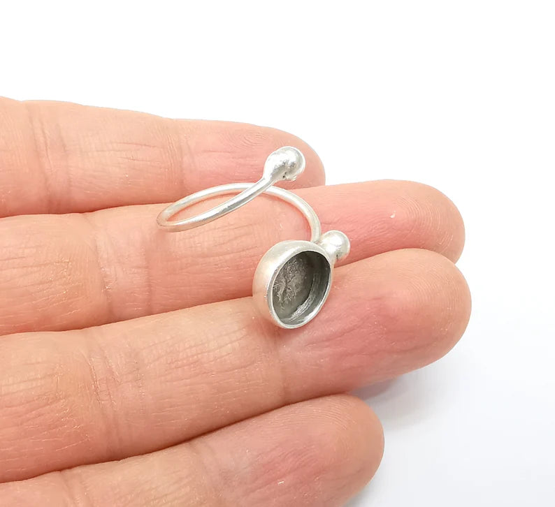 Wrap Ball Ring Setting, Cabochon Blank, Resin Bezel, inlay Mounting, Epoxy Frame Base, Adjustable Antique Silver Plated Brass 10mm G34954
