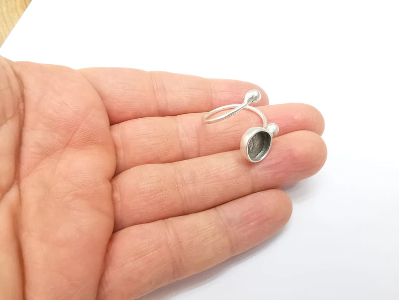 Wrap Ball Ring Setting, Cabochon Blank, Resin Bezel, inlay Mounting, Epoxy Frame Base, Adjustable Antique Silver Plated Brass 10mm G34954
