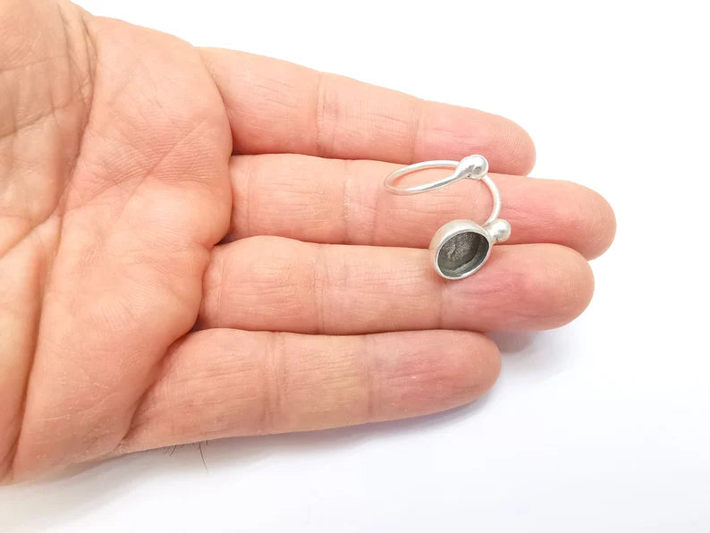 Wrap Ball Ring Setting, Cabochon Blank, Resin Bezel, inlay Mounting, Epoxy Frame Base, Adjustable Antique Silver Plated Brass 10mm G34954