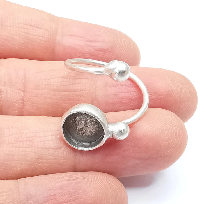 Wrap Ball Ring Setting, Cabochon Blank, Resin Bezel, inlay Mounting, Epoxy Frame Base, Adjustable Antique Silver Plated Brass 10mm G34954
