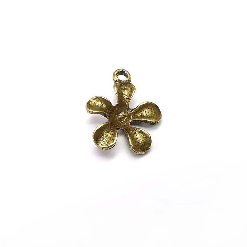 2 Flower Charms, Blossom, Antique Bronze Plated Charms (21x17mm) G34957