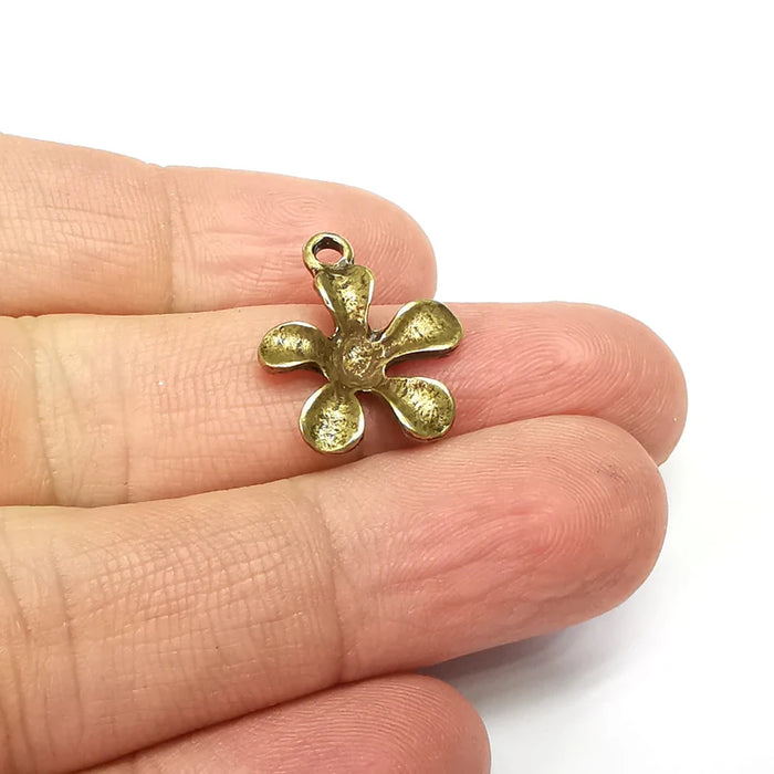 2 Flower Charms, Blossom, Antique Bronze Plated Charms (21x17mm) G34957
