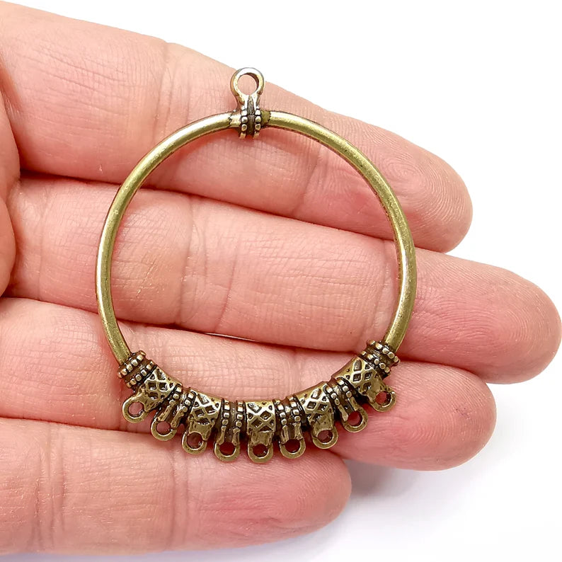 Circle Connector, Multi Hole Earring Parts, Spacer, Antique Bronze Plated Dangle Charms (55x45mm) G26681