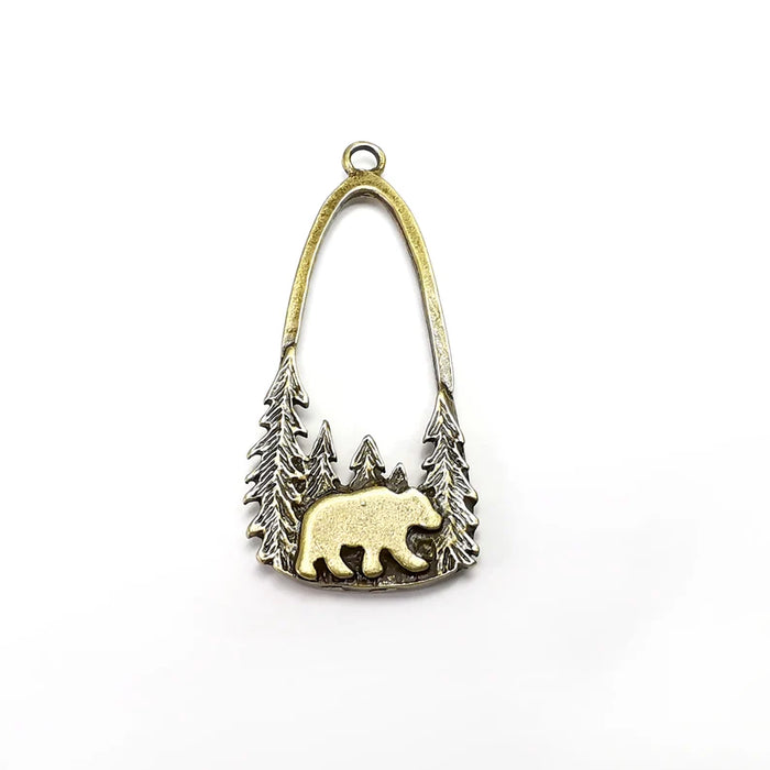 Polar Bear Charms, Bear Forest Charms, Antique Bronze Plated Charms (54x24mm) G34819