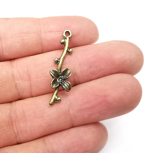 2 Flower Branch Charms, Dangle Charms, Antique Bronze Plated (34x10mm) G34828