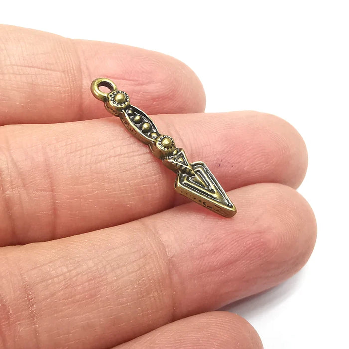 5 Arrow, Spike Dangle Charms Antique Bronze Plated Charms (31x7mm) G34829