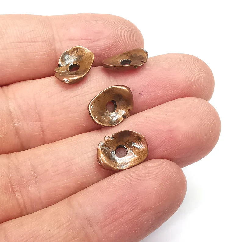 5 Curved Disc, Connector Middle Hole Charms, Antique Copper Plated Charms (13x9mm) G34830