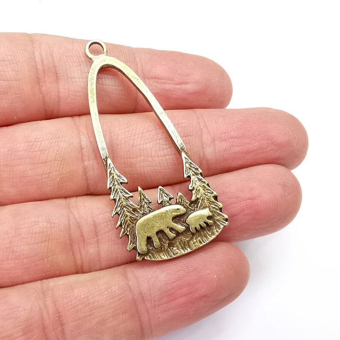 Polar Bear Charms, Bear Forest Charms, Antique Bronze Plated Charms (54x24mm) G34962