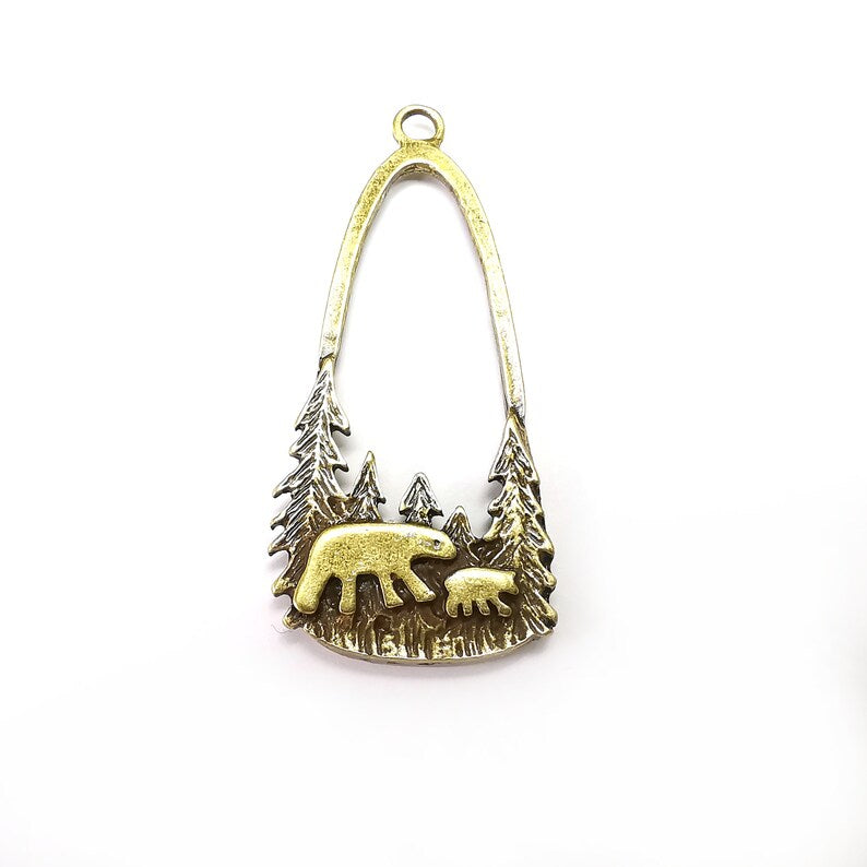 Polar Bear Charms, Bear Forest Charms, Antique Bronze Plated Charms (54x24mm) G34962